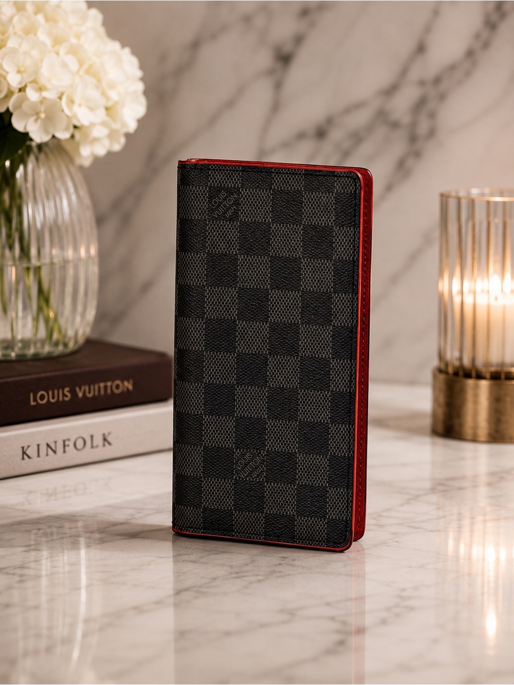 Louis Vuitton Damier Graphite Brazza Bifold Wallet With Red Trim & Interior